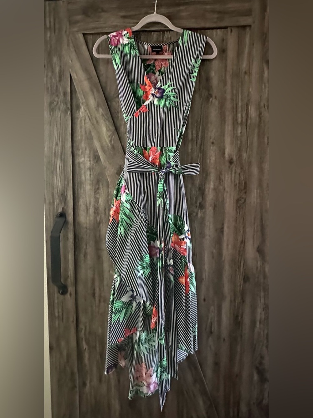 Who What Wear Black & White Striped Floral Midi Dress